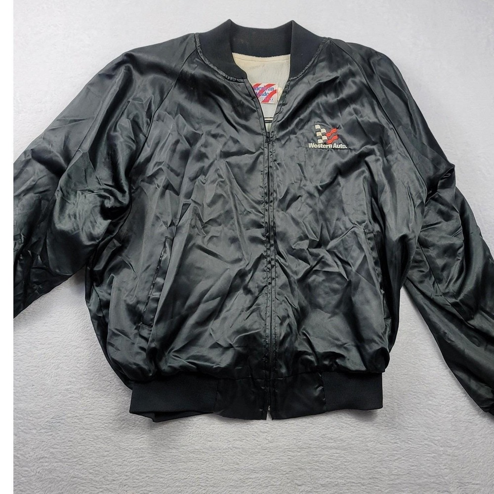 Vintage Darrell Waltrip Western Auto NASCAR Racing Jacket Black Satin Mens XL